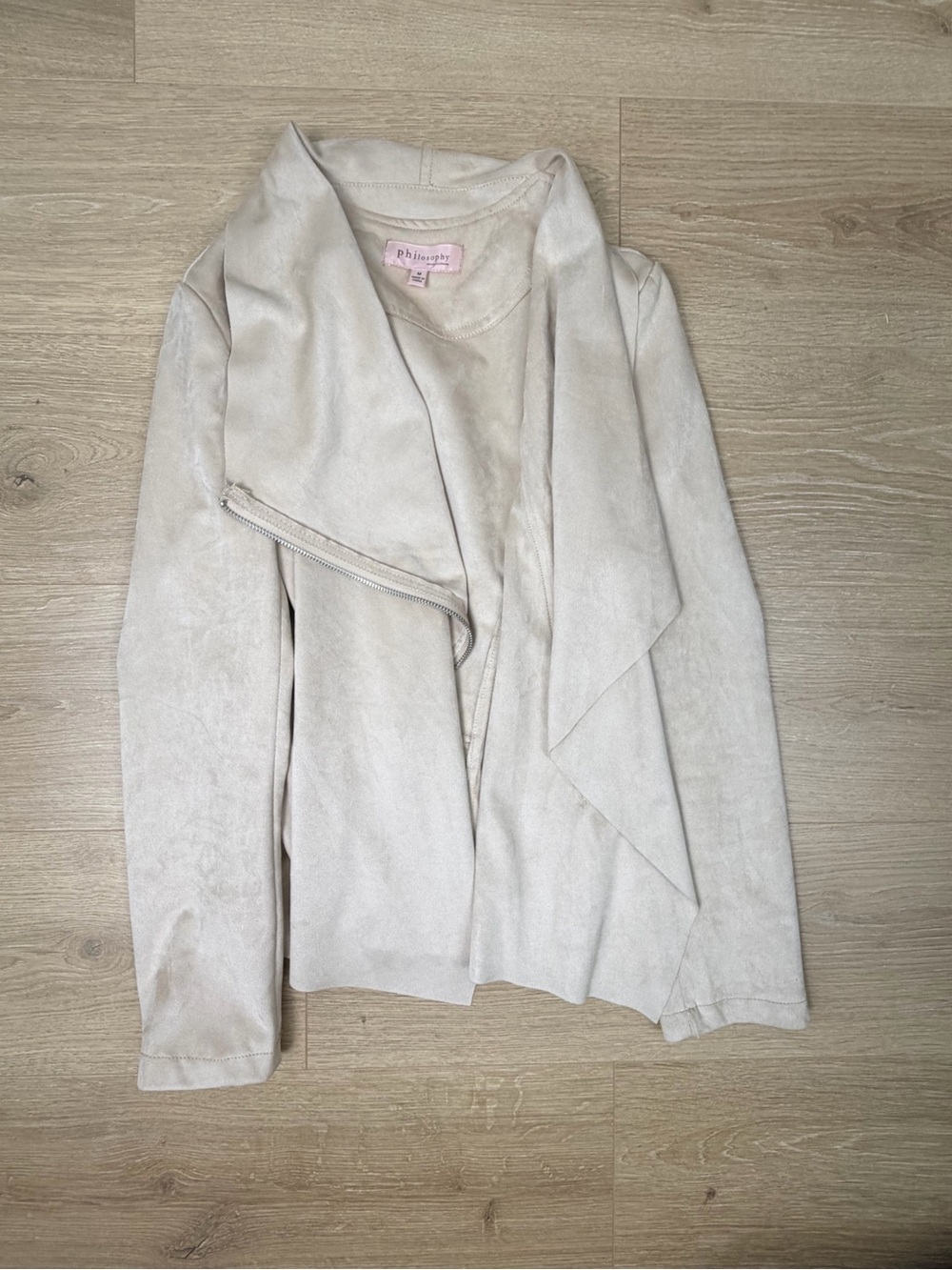 Philosophy Light Cream Asymmetrical Zip Leather Jacket - Picture 2 of 6